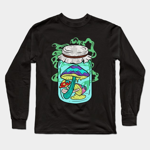 Psychedelic Mushrooms Mason Jar Long Sleeve T-Shirt by Mooxy